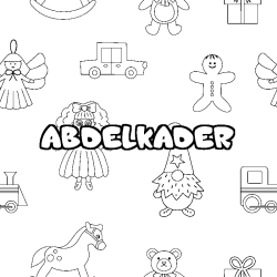 Coloring page first name ABDELKADER - Toys background