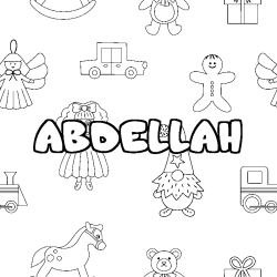 Coloring page first name ABDELLAH - Toys background