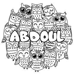 Coloring page first name ABDOUL - Owls background