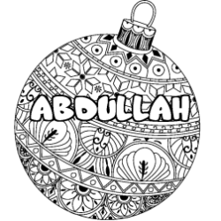 Coloring page first name ABDULLAH - Christmas tree bulb background