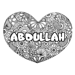 Coloring page first name ABDULLAH - Heart mandala background