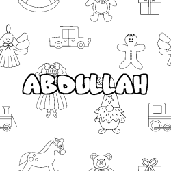 Coloring page first name ABDULLAH - Toys background