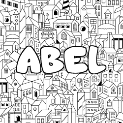 Coloring page first name ABEL - City background