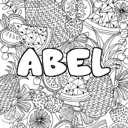 Coloring page first name ABEL - Fruits mandala background