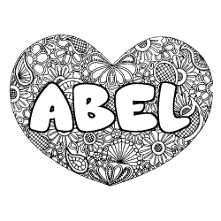 Coloring page first name ABEL - Heart mandala background