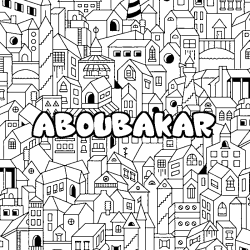 Coloring page first name ABOUBAKAR - City background