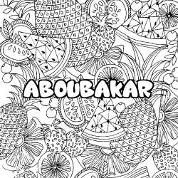 Coloring page first name ABOUBAKAR - Fruits mandala background