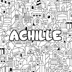 Coloring page first name ACHILLE - City background