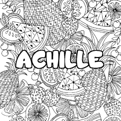 Coloring page first name ACHILLE - Fruits mandala background