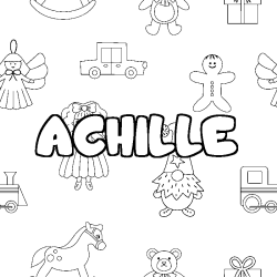 Coloring page first name ACHILLE - Toys background