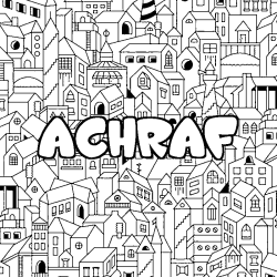 Coloring page first name ACHRAF - City background