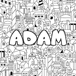 Coloring page first name ADAM - City background
