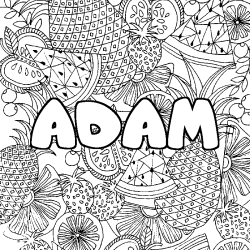 Coloring page first name ADAM - Fruits mandala background