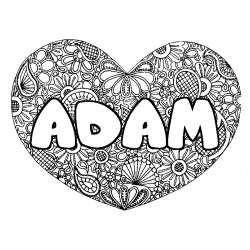Coloring page first name ADAM - Heart mandala background