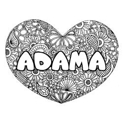 Coloring page first name ADAMA - Heart mandala background