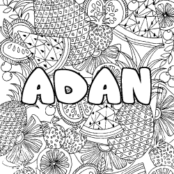 Coloring page first name ADAN - Fruits mandala background