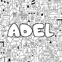 Coloring page first name ADEL - City background