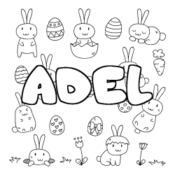 Coloring page first name ADEL - Easter background