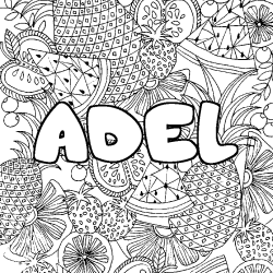 Coloring page first name ADEL - Fruits mandala background