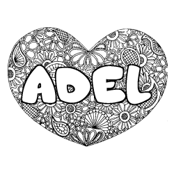 Coloring page first name ADEL - Heart mandala background