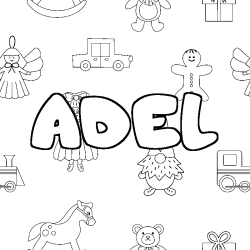 Coloring page first name ADEL - Toys background