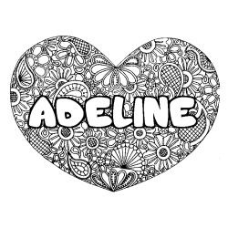 Coloring page first name ADELINE - Heart mandala background