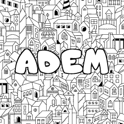 Coloring page first name ADEM - City background