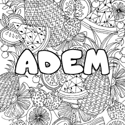 Coloring page first name ADEM - Fruits mandala background