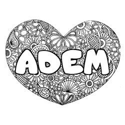 Coloring page first name ADEM - Heart mandala background