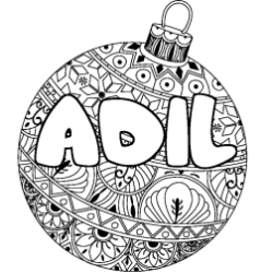 Coloring page first name ADIL - Christmas tree bulb background