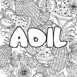 Coloring page first name ADIL - Fruits mandala background