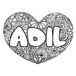 Coloring page first name ADIL - Heart mandala background