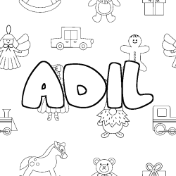 Coloring page first name ADIL - Toys background