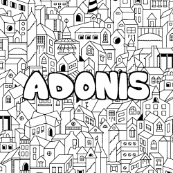 Coloring page first name ADONIS - City background