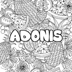 Coloring page first name ADONIS - Fruits mandala background