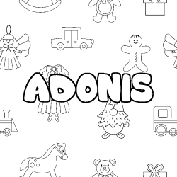 Coloring page first name ADONIS - Toys background