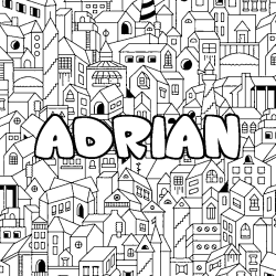 Coloring page first name ADRIAN - City background