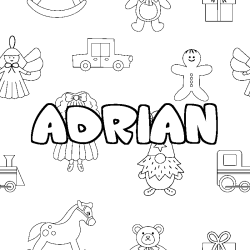 Coloring page first name ADRIAN - Toys background