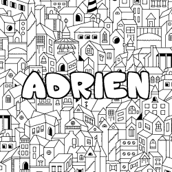 Coloring page first name ADRIEN - City background
