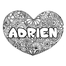 Coloring page first name ADRIEN - Heart mandala background