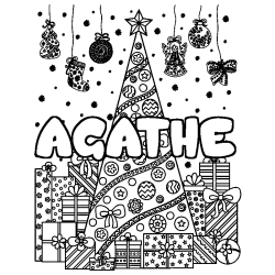 Coloring page first name AGATHE - Christmas tree and presents background