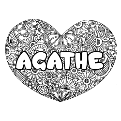 Coloring page first name AGATHE - Heart mandala background