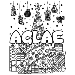 Coloring page first name AGLAE - Christmas tree and presents background
