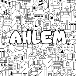 Coloring page first name AHLEM - City background