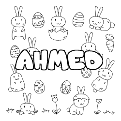 Coloring page first name AHMED - Easter background