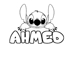 Coloring page first name AHMED - Stitch background
