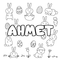 Coloring page first name AHMET - Easter background