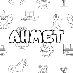 Coloring page first name AHMET - Toys background