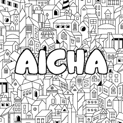 Coloring page first name AICHA - City background