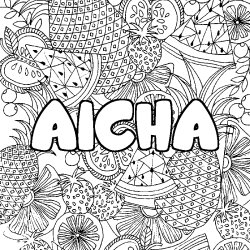 Coloring page first name AICHA - Fruits mandala background
